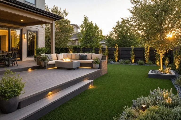 Deck, fire pit, and turf inspiration for Tulsa backyard living