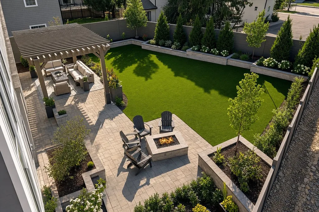 T-Town Turf outdoor living design with artificial turf, patio, and backyard flow in Tulsa