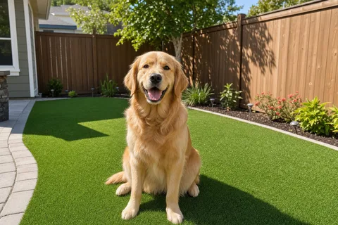 Pet-friendly artificial turf dog yard by T-Town Turf in Tulsa